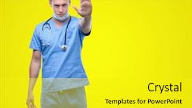  Presentation with ambulance open - Presentation theme consisting of hospital denials - young handsome blond doctor background and a  colored foreground