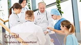  Presentation with team planning - Theme enhanced with hospital emergency plan - surgery team of doctors planning background and a lemonade colored foreground