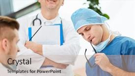  Presentation with intensive care - Amazing PPT theme having hospital emergency plan - young man as surgeon planning backdrop and a  colored foreground