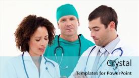  Presentation with team discussion - PPT theme featuring hospital emergency plan - young medical team in discussion background and a light blue colored foreground