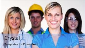  Presentation with summer camp diverse kids - Cool new presentation with hospital engineering - diverse professions smiling backdrop and a light blue colored foreground