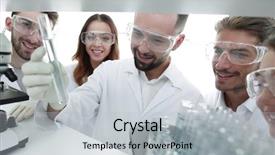  Presentation with small group working - Cool new PPT layouts with hospital engineering - group of pharmacists working backdrop and a light gray colored foreground
