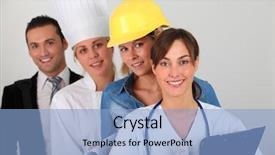  Presentation with small group working - Colorful theme enhanced with hospital engineering - group of workers on white backdrop and a light blue colored foreground