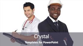  Presentation with engineering - Colorful slides enhanced with hospital engineering - two happy workers backdrop and a dark gray colored foreground