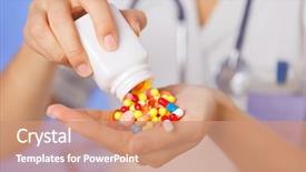  Presentation with tablets - PPT theme having hospital fall prevention - pills tablets and drugs pouring background and a coral colored foreground