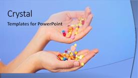  Presentation with tablets - PPT theme with hospital fall prevention - pills tablets and drugs pouring background and a light blue colored foreground