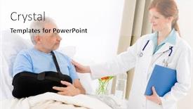  Presentation with female hospital patient - PPT theme enhanced with hospital - female doctor examine senior patient with broken arm background and a white colored foreground