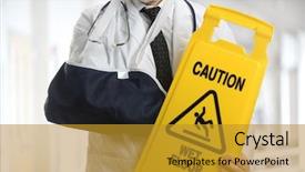  Presentation with caution - PPT theme enhanced with hospital floor - senior doctor holding caution sign background and a gold colored foreground