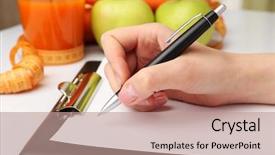  Presentation with pregnancy diet plan - Theme consisting of hospital food - nutritionist doctor writing diet plan background and a coral colored foreground