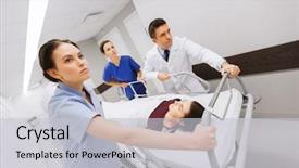  Presentation with patient care - Slide deck with hospital gurney to emergency background and a light gray colored foreground