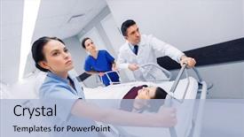  Presentation with reanimation - Slide deck featuring hospital gurney to emergency background and a light blue colored foreground