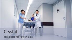  Presentation with patient care - Colorful slide set enhanced with hospital gurney to emergency backdrop and a light blue colored foreground