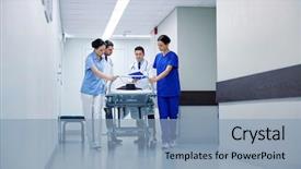  Presentation with patient care - Theme with hospital gurney to emergency background and a light blue colored foreground