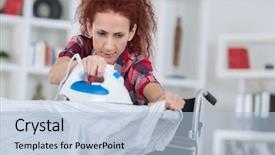  Presentation with ironing - Slides consisting of free laundry - woman on wheelchair during ironing background and a light blue colored foreground
