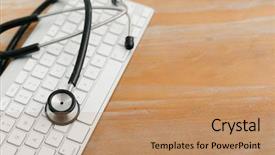  Presentation with electronic - PPT theme having hospital information system - electronic medical stethoscope on keyboard background and a coral colored foreground