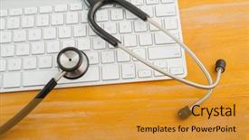  Presentation with electronic - PPT theme with hospital information system - electronic medical stethoscope on keyboard background and a gold colored foreground