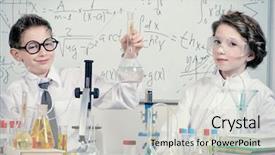  Presentation with animal testing scientist doing experiment - Cool new PPT theme with hospital kids - students doing experiments backdrop and a light gray colored foreground