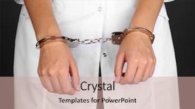  Presentation with doctor cartoon - Slides enhanced with hospital law - doctor in handcuffs on grey background and a coral colored foreground