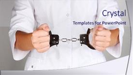  Presentation with grey - Amazing PPT layouts having hospital law - doctor in handcuffs on grey backdrop and a sky blue colored foreground