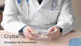  Presentation with corruption - Cool new PPT theme with hospital law - doctor with money at table backdrop and a soft green colored foreground