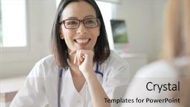  Presentation with patient and doctor - Amazing slides having hospital leadership - doctor having appointment with patient backdrop and a coral colored foreground