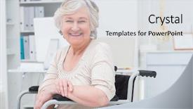  Presentation with happy sad mask - PPT layouts consisting of hospital lean - portrait of happy senior woman background and a  colored foreground