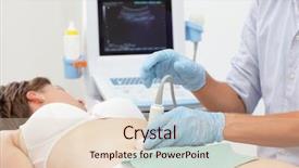  Presentation with ultrasound - Theme featuring dor cabe - caucasian woman being examined background and a lemonade colored foreground