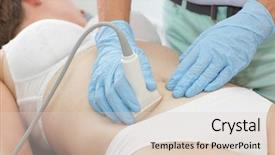  Presentation with ultrasound - Beautiful presentation theme featuring dor cabe - caucasian woman being examined backdrop and a lemonade colored foreground