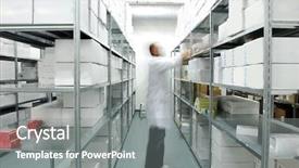  Presentation with boxes - PPT theme enhanced with hospital logistics - worker putting boxes together background and a gray colored foreground