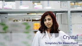  Presentation with worker - PPT theme with hospital logistics - young cheerful female worker background and a sky blue colored foreground