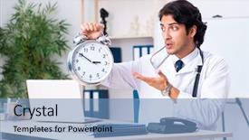  Presentation with clinic - Presentation theme with hospital management - young handsome doctor working background and a teal colored foreground