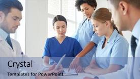  Presentation with health education - Colorful presentation theme enhanced with hospital medical education health care backdrop and a teal colored foreground