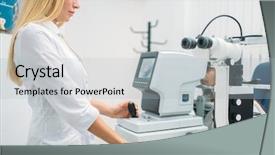  Presentation with computer vision - Presentation design featuring hospital medical store - computer diagnostics of vision choice background and a light gray colored foreground