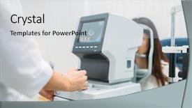  Presentation with computer vision - Colorful presentation theme enhanced with hospital medical store - computer diagnostics of vision eyesight backdrop and a light gray colored foreground