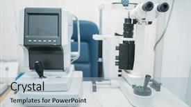  Presentation with eyesight - Presentation theme featuring hospital medical store - equipment for diagnostic of vision background and a light blue colored foreground