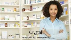  Presentation with pharmacy - Amazing slide set having hospital medical store - female pharmacist working in uk backdrop and a soft green colored foreground