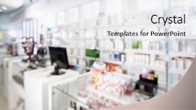  Presentation with medical pharmacy - PPT layouts with hospital medical store - medicines displayed in pharmacy background and a sky blue colored foreground