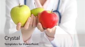  Presentation with nutrition - Colorful presentation theme enhanced with hospital nutrition - young female nutritionist with apples backdrop and a mint green colored foreground