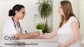  Presentation with obstetrics - Slide deck featuring hospital obstetrics gynecology - doctor takes blood background and a coral colored foreground