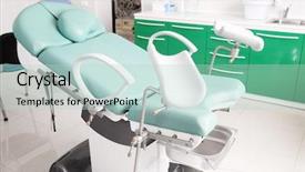  Presentation with obstetrics - Amazing PPT theme having hospital obstetrics gynecology - gynecological chair in gynecological room backdrop and a mint green colored foreground