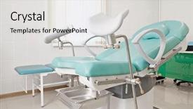  Presentation with obstetrics - Colorful slide set enhanced with hospital obstetrics gynecology - gynecological chair in gynecological room backdrop and a light gray colored foreground