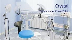  Presentation with obstetrics - PPT theme with hospital obstetrics gynecology - gynecological chair in gynecological room background and a sky blue colored foreground