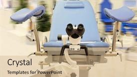  Presentation with obstetrics - Audience pleasing PPT layouts consisting of hospital obstetrics gynecology - gynecological chair under the white backdrop and a coral colored foreground