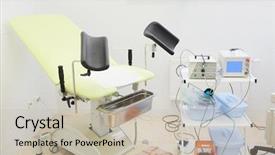  Presentation with gynecology - Audience pleasing presentation consisting of hospital obstetrics gynecology - image of gynecological chair backdrop and a soft green colored foreground