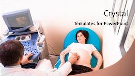  Presentation with obstetrics - PPT theme consisting of hospital obstetrics gynecology - obstetrician examining pregnant belly background and a sky blue colored foreground