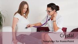  Presentation with gynecology - Audience pleasing presentation theme consisting of hospital obstetrics gynecology - pregnant woman and female doctor backdrop and a coral colored foreground