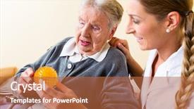  Presentation with physical therapy - Beautiful slides featuring hospital old person - nurse giving physical therapy backdrop and a red colored foreground