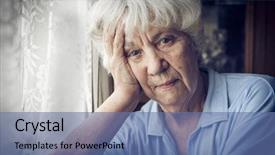  Presentation with elderly person - Theme with hospital old person - portrait of an elderly woman background and a ocean colored foreground