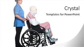  Presentation with female hospital patient - Cool new PPT layouts with hospital patient with multiple injuries backdrop and a  colored foreground