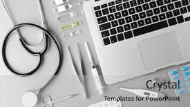  Presentation with medical pharmacy - Cool new slides with hospital pharmacy - doctor table with medical items backdrop and a light gray colored foreground